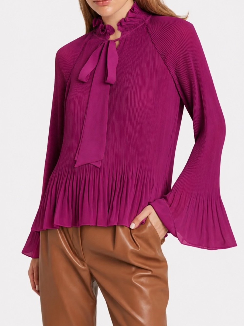 Derek Lam 10‎ Crosby Pleated Tie Neck Blouse